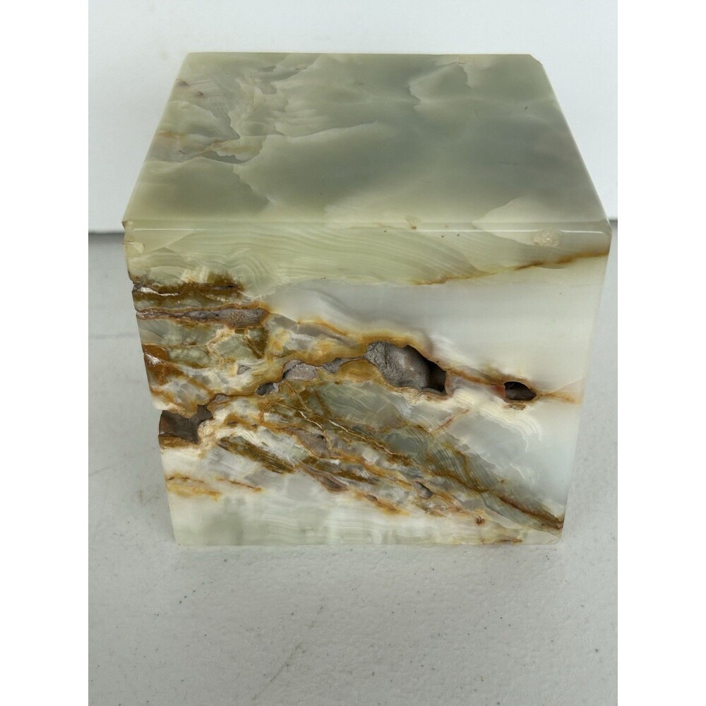 Vintage Green Onyx Calcite Cube 4” Banded Stone 6lb 10oz Paperweight Decor